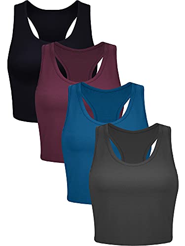 4 Pieces Basic Workout Crop Tank Tops Sleeveless Racerback Sport Tank Top for Women Yoga Running (Dark Red, Dark Blue, Black, Dark Grey, Medium)