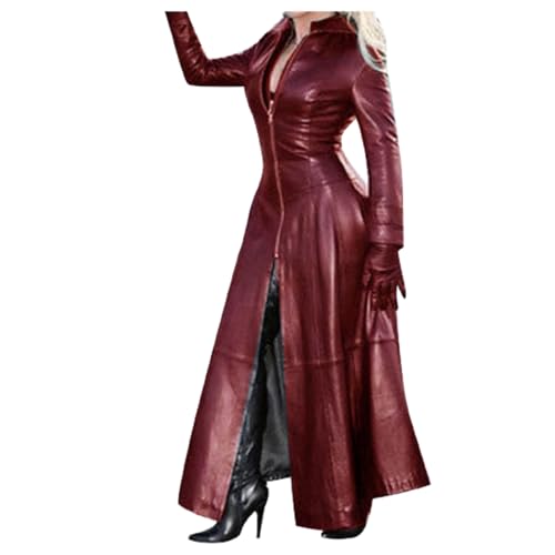 Women Faux Leather Long Trench Coat Long Sleeve Mock Neck Full Zip Dress Coat Sexy Pu Leather Maxi Jacket Streetwear