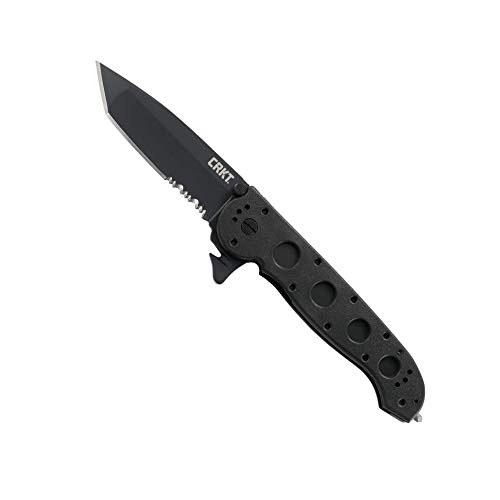 CRKT M16-14ZLEK EDC Folding Pocket Knife: Law Enforcement Everyday Carry, Black Serrated Blade, Tanto, Seatbelt Cutter Automated Liner Safety, Nylon Handle with Window Breaker, 4-Position Pocket Clip