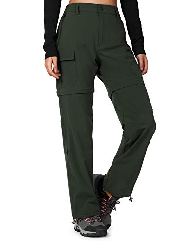 Cycorld Women's-Hiking-Pants-Convertible Quick-Dry-Stretch-Lightweight Zip-Off Outdoor Pants with 5 Deep Pocket（Army Green, X-Large