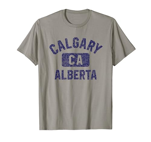 Calgary Alberta Canada CA Gym Style Distress Navy Blue Print T-Shirt