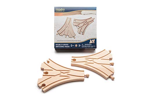 maxim enterprise, inc. Double Curved Switch Track, Wooden Train Track Accessories Compatible with Thomas & Friends, Brio Wooden Train & Major Brand Fine Wooden Train Sets, 2 Pcs Set