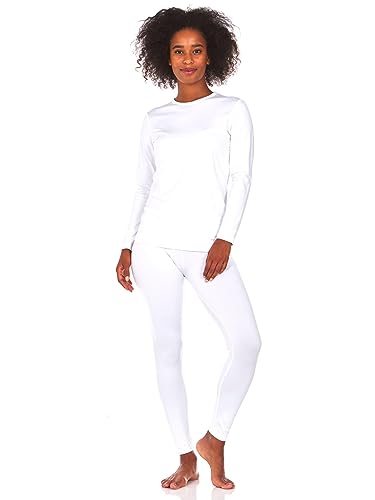 Thermajane Long Johns Thermal Underwear for Women Fleece Lined Base Layer Pajama Set Cold Weather (Medium, White)