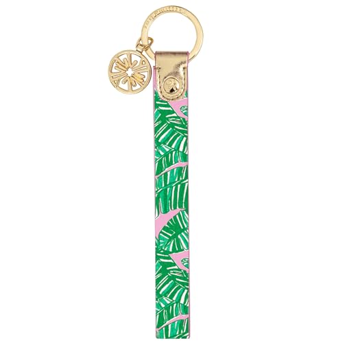 Lilly Pulitzer Durable Leatherette Strap Key Chain, Cute Wristlet Keychain Accessory with Metal Ring, Let's Go Bananas