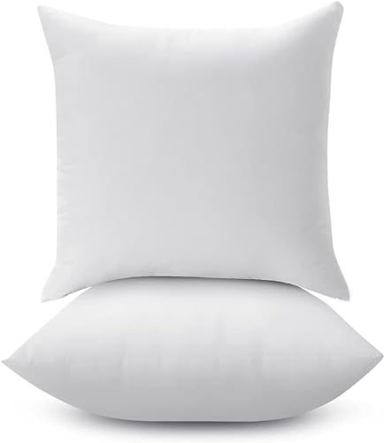 LANE LINEN 18 x 18 Throw Pillow Insert - Pack of 2 White , Down Alternative Pillow Inserts for Decorative Pillow Covers, Throw Pillows for Bed, Couch Pillows for Living Room