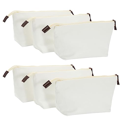 Juvale 6 Pack Canvas Makeup Bags with Zipper for Cosmetics, Toiletries, DIY Crafts (White, 11.75 x 5.5)