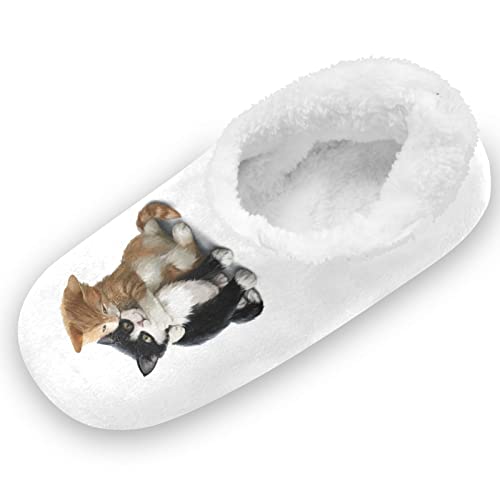 Kids Toddler House Slippers Ginger Kitten Black Cat Winter Home House Warm Fur Indoor Slipper for Boys Girls, 9-11