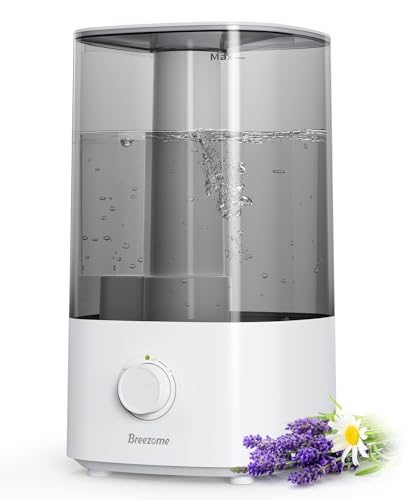BREEZOME 4L Humidifiers for Bedroom, Top Fill Cool Mist Essential Oil Diffuser, Ultrasonic Humidifiers for Baby, Plants, Nursery, Humidifiers for Large Room Last up to 50 Hours