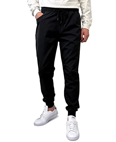 Southpole Men's Quick Dry Basic Nylon Jogger Pants, Lightweight, Water Resistant, Black, Large
