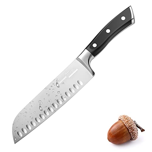 OAKSWARE 7' Santoku Knife, Razor Sharp Kitchen Cutting Chopping Chef Knife, Professional High Carbon German Steel Cooking Knife for Meat, Vegetables, and Fruits
