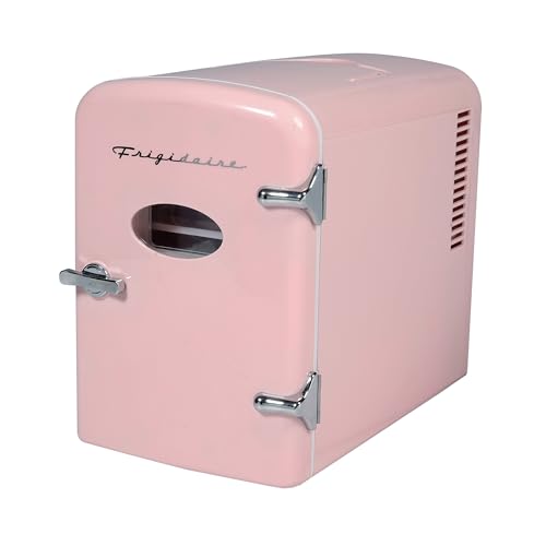 Frigidaire EFMIS175 Retro 9-Can Mini Personal Fridge Portable Cooler for Car, Office, Bedroom, Dorm Room, or Cabin, 11.8'D x 7.1'W x 10.1'H, Pink