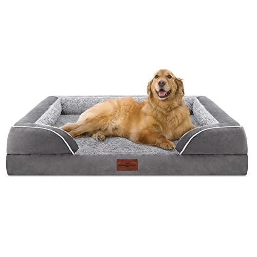 Comfort Expression Waterproof Orthopedic Foam Dog Beds for Extra Large Dogs, XL Dog Bed with Bolster, Washable Dog Bed Sofa Pet Bed with Removable Cover & Non-Slip Bottom(X-large,Grey)