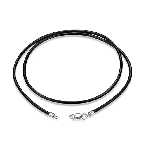 GOXO Black Waterproof Braided Leather Necklace Wax Rope Chain for Women Men,Durable Sterling Silver Buckle, 2mm Width 16 to 24 Inch Cord Made in USA (20)