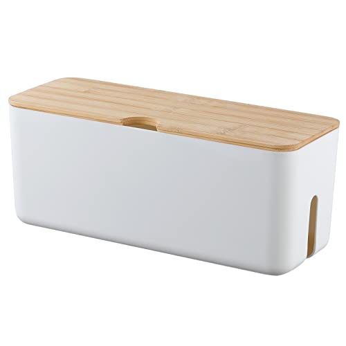 Changsuo Wall Mount Cable Management Box Medium Cable Organizer Box for Extension Cord Power Stripe Surge Protector Wire Management Concealer Organizer Cover Hider for Desktop (Medium, White)
