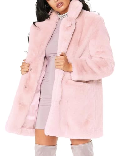 TOPONSKY Fashion Wedding Fancy Furry Jackets Faux Fur Winter Women Snow Fuzzy Pink M