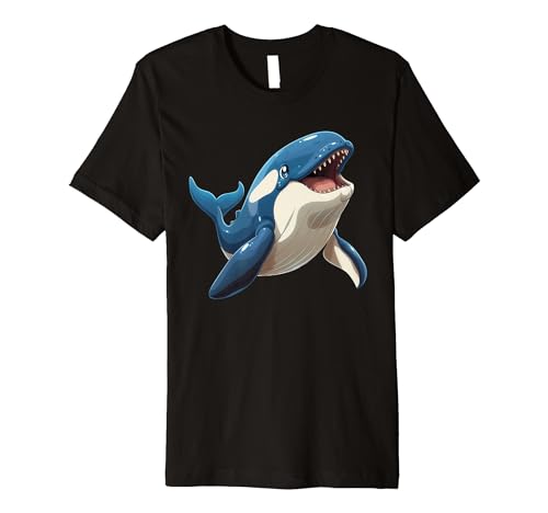 Cute anime blue orca smiling ocean whale animal zoo keeper Premium T-Shirt