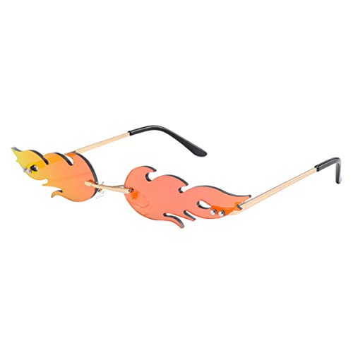 Dollger Flame Fire Sunglasses For Women Men Festival Rave Cool Cute Mirrored Flame Glasses Funky Novelty Rimless Glasses For Party Red