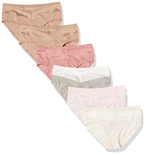 Warner's Women's Blissful Benefits Dig-Free Comfort Waist with Lace Cotton Hipster 6-Pack RU2266W, Pale Pink/Light Gray Heather/Sunset Blush/Toasted Almond/Bodytone Polka Dot/Toasted Almond, L