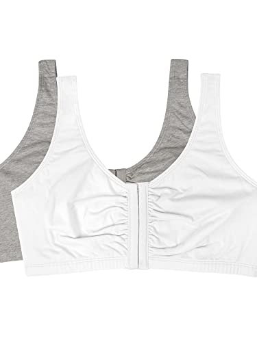 Fruit of the Loom Women's Front Close Builtup Sports Bra, Heather Grey/White 2-Pack, 42