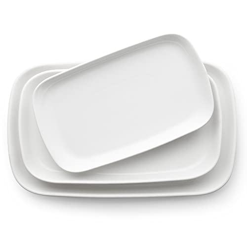 DOWAN Serving Platters and Trays for Christmas Party, 16'/14'/12' Serving Dishes for Entertaining, White Porcelain Plates for Food, Set of 3