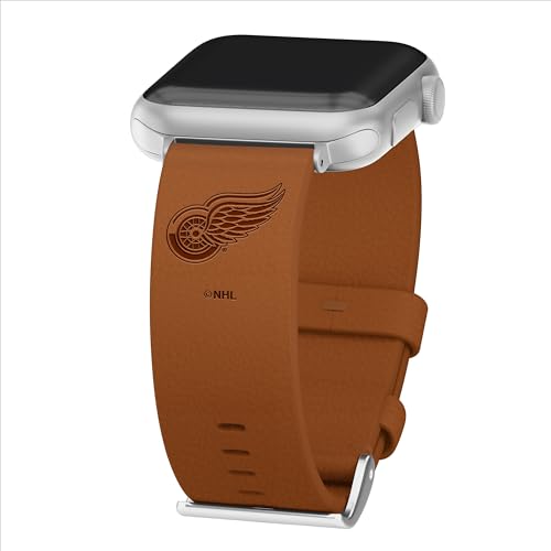 Game Time Detroit Red Wings Premium Leather Watch Band Compatible with Apple Watch (42/44/45mm Short Tan)