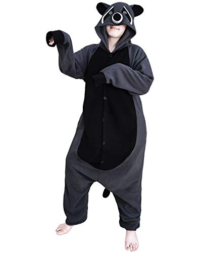 Funnyparty Animal Raccoon Pajamas Costume Unisex Adult Cosplay Jumpsuit Grey M