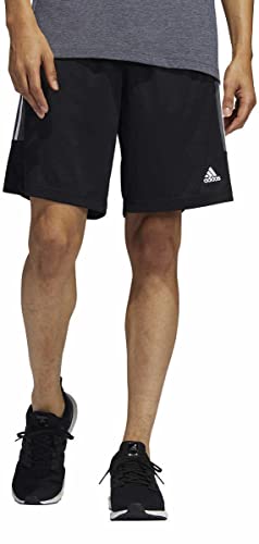 adidas Mens 3 Stripe Shorts with Zipper Pockets (Black/Grey Six/White, Medium)