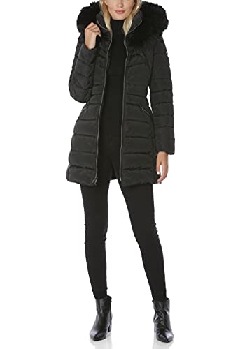 Laundry by Shelli Segal Women's Puffer Jacket with Detachable Faux Fur Hood and Large Collar, Black