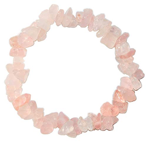 Charged Natural Rose Quartz Crystal Stretchy Bracelets + Selenite Heart Charging Crystal (Rose Quartz Crystal Chip)
