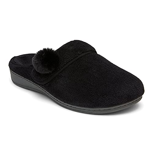 Vionic Women's Indulge Emily Mule Slipper-Comfortable Spa House Slippers that include Three-Zone Comfort with Orthotic Insole Arch Support, Soft House Shoes for Ladies Black Terry 9 Medium US