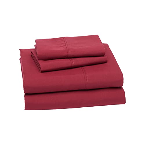 Amazon Basics Lightweight Super Soft Easy Care Microfiber 4-Piece Bed Sheet Set with 14-Inch Deep Pockets, Queen, Burgundy, Solid