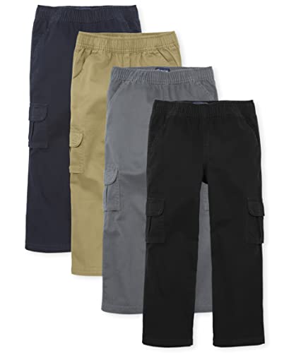 The Children's Place Boys Pull on Cargo Pants,Black/Flax/Gray Steel/New Navy 4 Pack,8