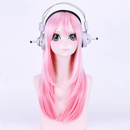 Cosplay Wig Supersonico Super Sonico 60cm Long Pink Ombre Hair With Headphone Prop Heat Resistant Cosplay Costume Wig NO Toy headset