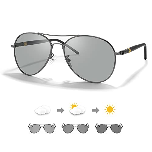 TJUTR Aviator Sunglasses for Men Women Photochromic Sunglasses Metal Frame, Polarized Sunglasses UV Protection for Driving