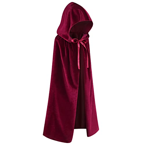 Regenboog Kids Velvet Cape with Hood,Burgundy Cloak for Kids,Short Velvet Cape Women,Halloween Costume Cape,Masquerade,Witch,Wizard,Renaissance,Size M,31.5inch