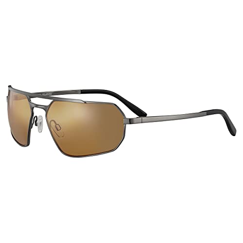 Serengeti Hinkley Sunglasses (Shiny Gunmetal -Saturn Polarized Drivers Gold)