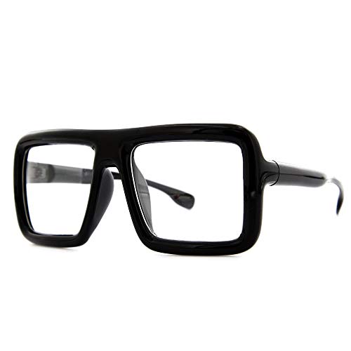 grinderPUNCH Thick Square Frame Clear Lens Glasses Eyeglasses Super Oversized Fashion and Costume - Black