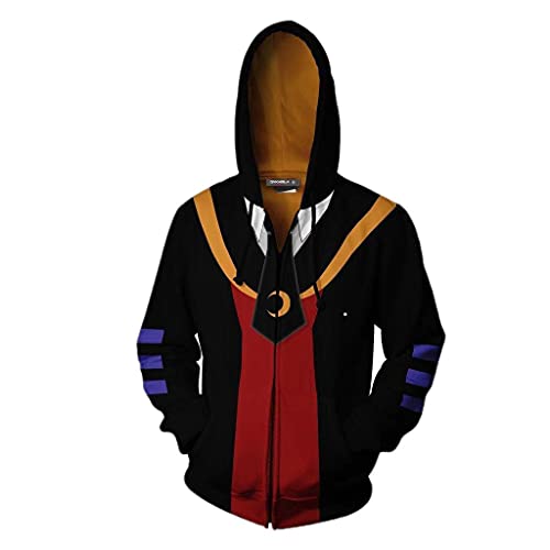 Korosenai Cosplay Hoodies Koro-sensei 3D Printed Hooded Crewmate Pullover Sweatshirt Jacket Outwear Anime Costume,L Black