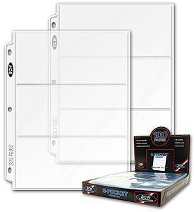 BCW 50ct 3-Pocket Currency Coupon Size Binder Pages