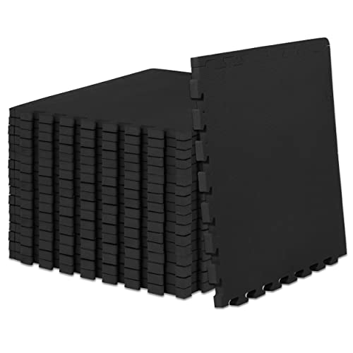 ProsourceFit Extra Thick Puzzle Exercise Mat 1', EVA Foam Interlocking Tiles for Protective, Cushioned Workout Flooring for Home and Gym Equipment, Black 3-Pack