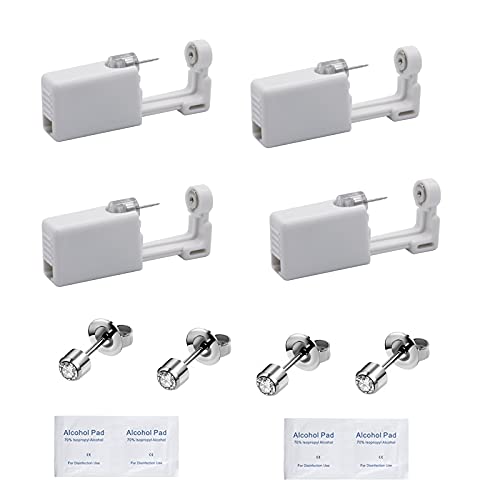 YWDKJGS Ear Piercing Kit - 4 Pack Ear Piercing Kits with 4 mm Stud Earrings, Surgical Steel Material (Silver)