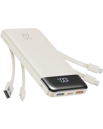 Charmast Power Bank 20000mAh, Fast Charging Portable Charger with Built-in Cables, 20K USB C Battery Pack, Slim Portable Phone Charger Backup Battery for iPhone, Samsung, iPad, More Phones, Tablets