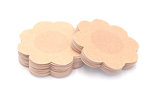 QueenVibes 40 Pieces Breast Covers Nipple Cover Pasties, Disposable Nipple Covers, Bra Pad, Self-Adhesive No Show Bra For Women (Large 8 cm, Beige)