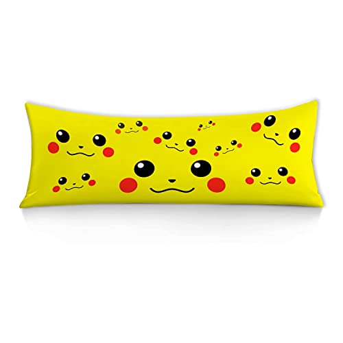 Yellow Cartoon Body Pillow Case Cover 20x54inches Double Printed Japanese Pika Cute chu Funny Body Pillowcase Cover with Hidden Zipper…