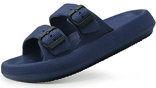 Weweya Recovery Flat Double Buckle Sandals Slides for Men Dark Blue Men Size 7 7.5 8