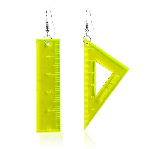 GBAHFY Book Pencil Ruler Dangle Earrings Asymmetric Creative Funny Earrings for Women Girls Student Teacher Jewelry (Yellow)