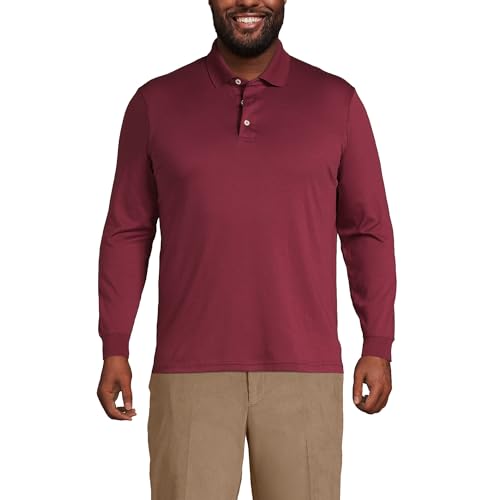 Lands' End Mens Long Sleeve Supima Polo Rich Burgundy Regular Large