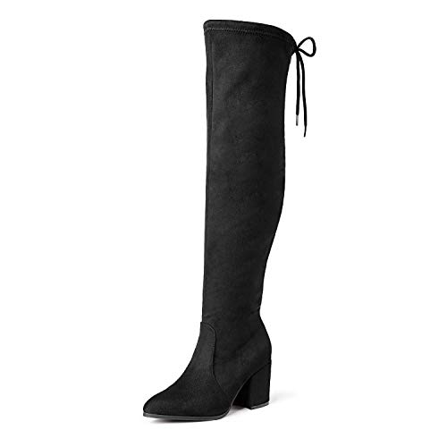DREAM PAIRS Women's Black Thigh High Boots Over The Knee Stretch Suede Cute Block Heel Fashion Long Boots Size 9 M US Gracie-2