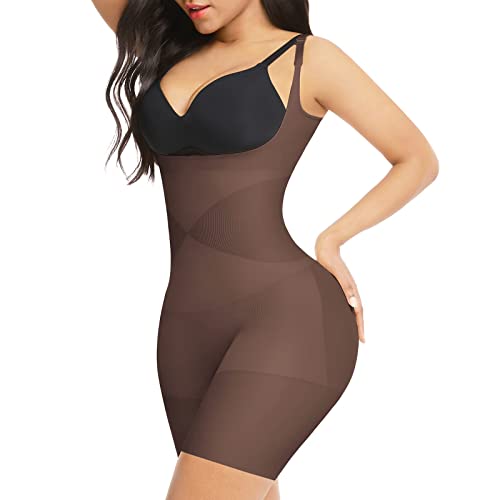 FeelinGirl Shapewear for Women Tummy Control Body Shaper Seamless Faja with Open Crotch Brown XS/S