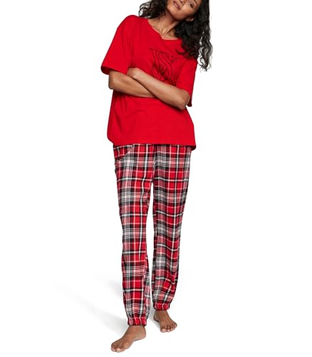 Victoria's Secret Flannel Jogger Teejama, PJ Set for Women, 2 Piece Lounge Set PJs, Flannel Pajamas Women, Women's Sleepwear, Red (S)